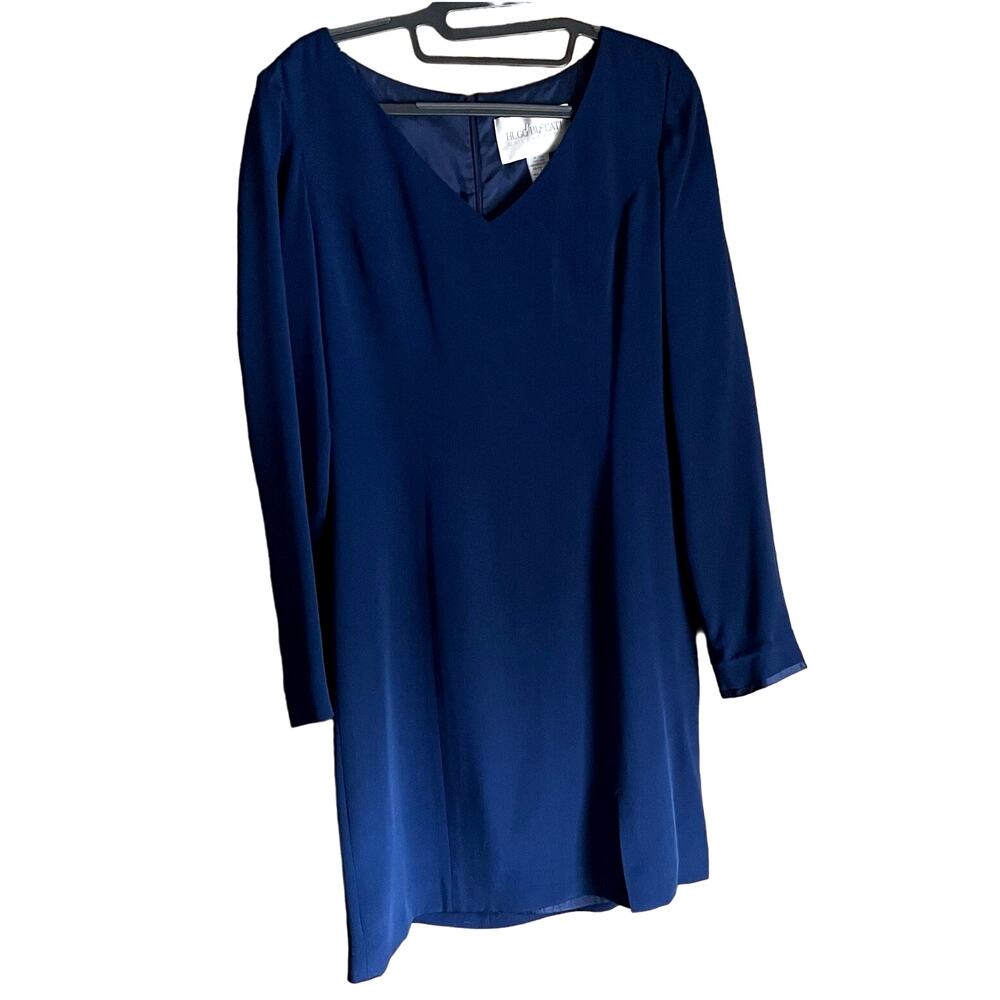 Vintage Hugo Buscati Collection 100% Silk Blue Dress Cocktail Size 8 V-Neck
